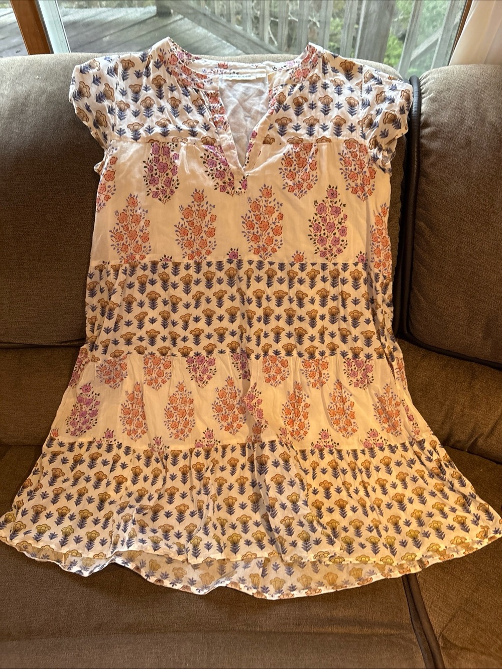 Roller Rabbit Dress Women SMALL Floral Boho Layered Shift Whimsy Cotton